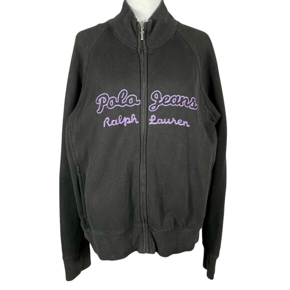 Polo Jeans Co Ralph Lauren Black Embroidered Logo Full‑Zip Cotton Sweatshirt XL - Picture 2 of 11